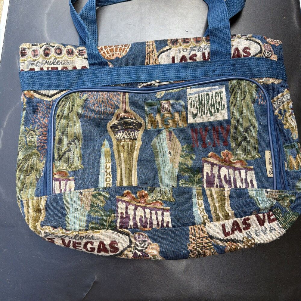 Vintage Bovanousa Las Vegas Casino Tapestry Duffel Bag Carry On USA Zippers